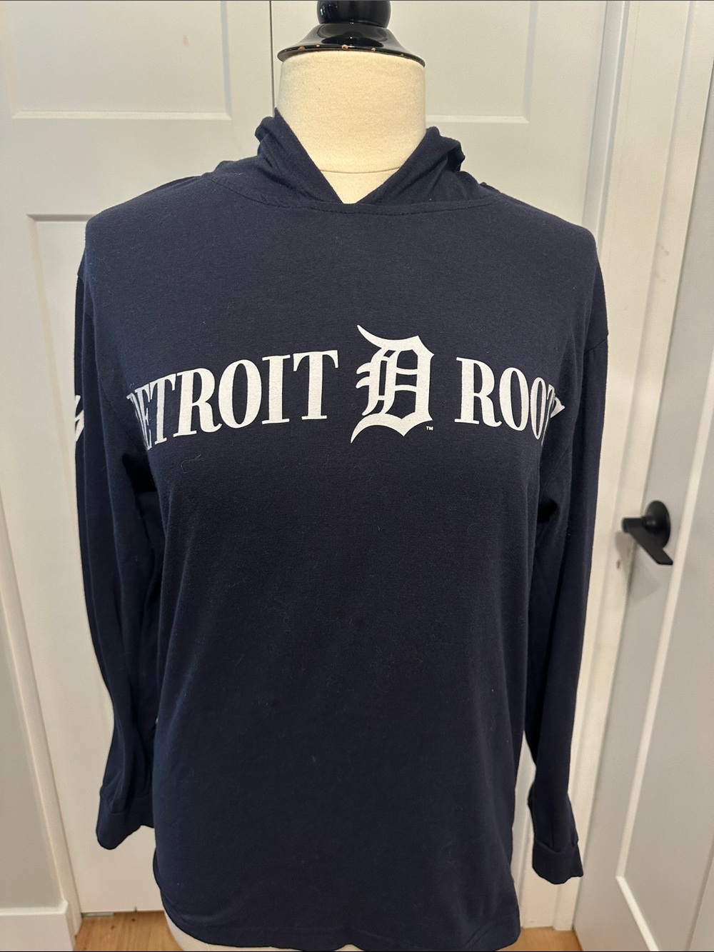 Detroit D Logo Navy Long Sleeve Hooded Tee